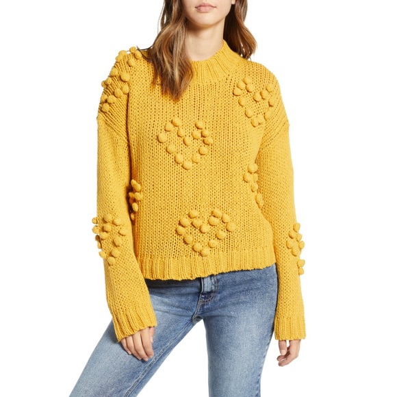 Woven Heart Sweaters - Woven heart NEW pom pom mustard sweater Nordstrom